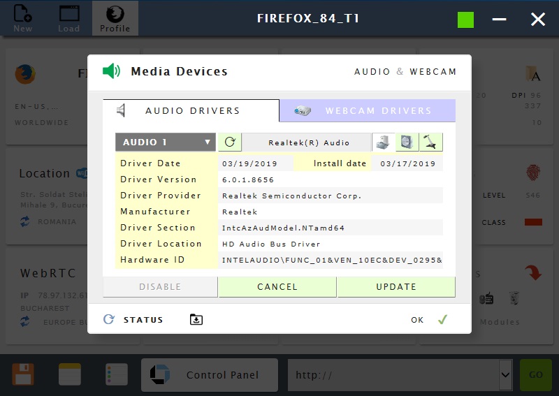 Manage audio & webcam